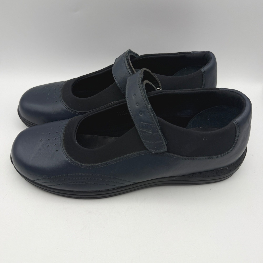 Drew Rose Mary Jane Women 10 M Navy Blue Leather Stretch Orthopedic Flat